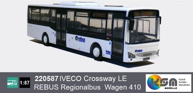 IVEVO Crossway LE - rebus Regionalbus Rostok Wagen 410 - Modellbus Maßstab 1:87
