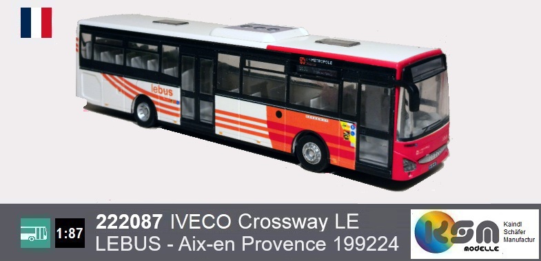 222087  IVECO Crossway LE LeBus Bus 199224 Aix-en Provence- Busmodell  1:87