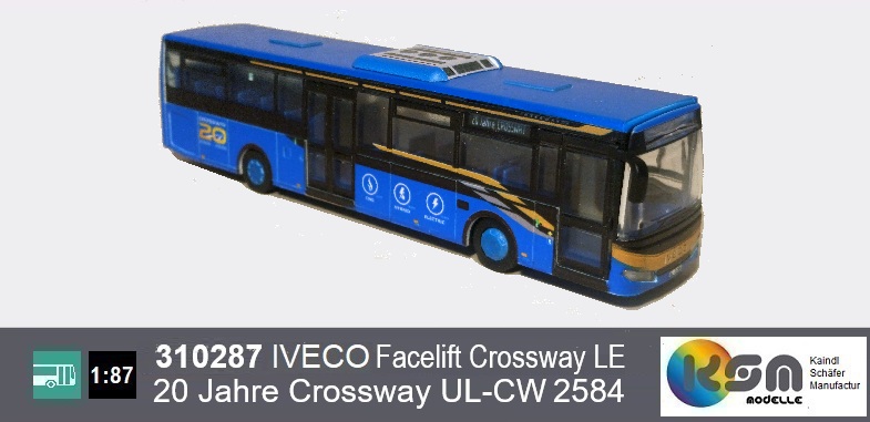 310287 - IVECO Facelift Crossway LE  blau - Vorführer 20 JAHRE CROSSWAY UL-CW 2584 - Linienbus, public bus, bus public, autobus, Modellbus - Scale 1:87